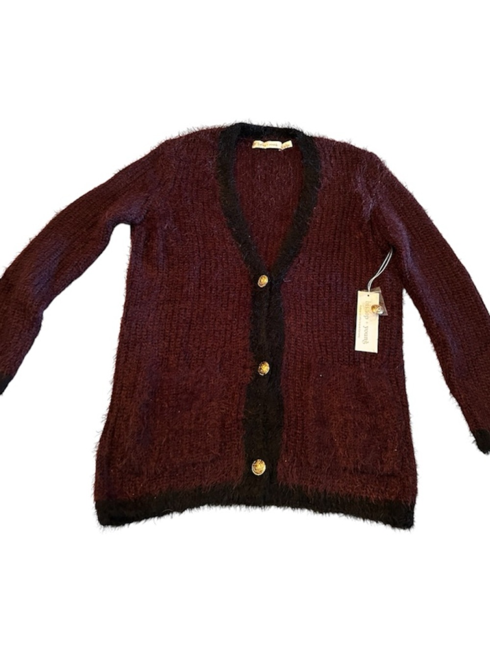 Bishop + Young Bianca Burgundy Cardigan with Black Trim